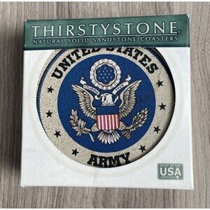 VTG THIRSTYSTONE Sandstone ROUND COASTERS Box Set 4 U S ARMY DESIGN NOS
